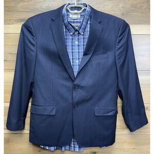 Jos. A. Bank Blazer Jacket Men's 42R Slim‎ Fit Navy Blue Striped 100% Wool